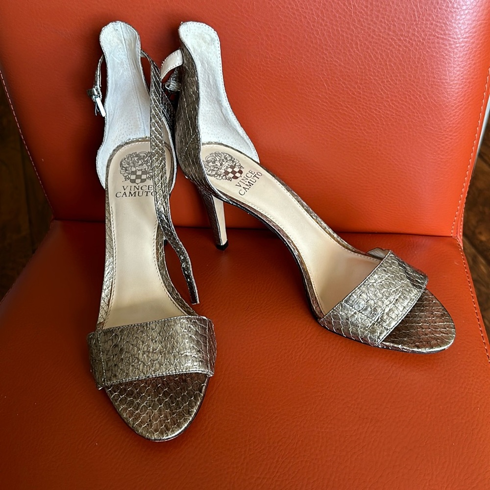 make offer-Vince camuto strap heels. bronze/gold